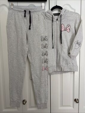 Disney Parks Merch Gray Minnie Mouse Bow Hoodie & Jogger Set S